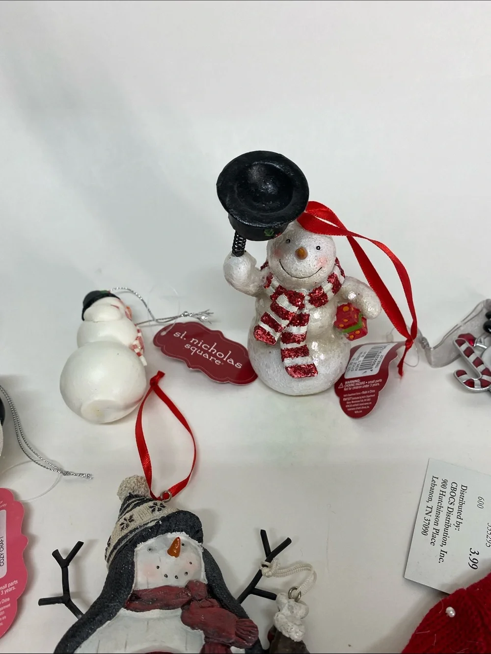 St. Nicholas Square Cracker Barrel Multicolor Snowman Ornament Lot of 8 Holiday